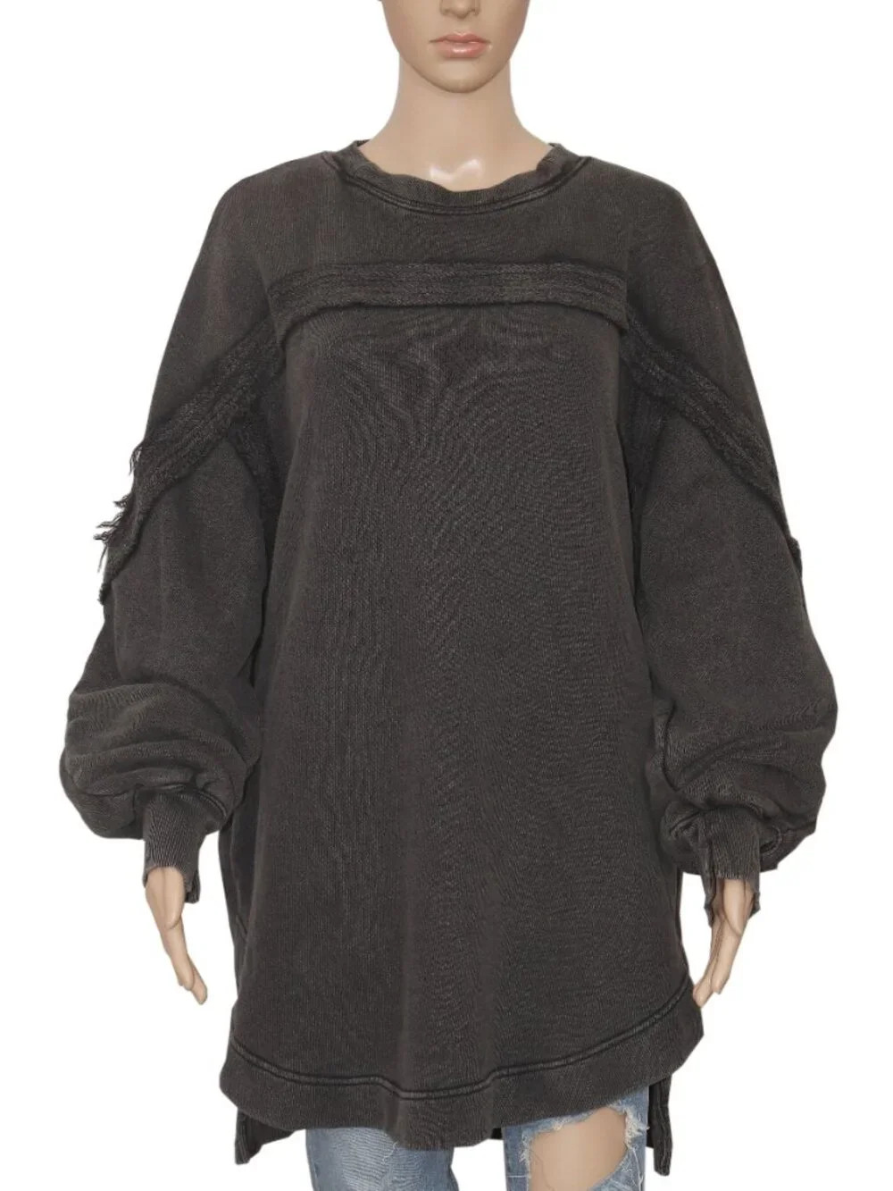 Free People Taylor Sweatshirt Tunic Top Oversized Black Pocket Pullover L